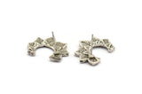 Gümüş Yaprak Küpe, 2 Antik Gümüş Kaplama Pirinç Yaprak Küpe (17x21mm) N1046 H1154