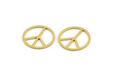 Brass Round Charm, 24 Raw Brass Peace Symbols Charms, Charm Pendants (18x0.80mm) A4942