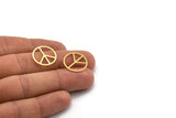 Brass Round Charm, 24 Raw Brass Peace Symbols Charms, Charm Pendants (18x0.80mm) A4942