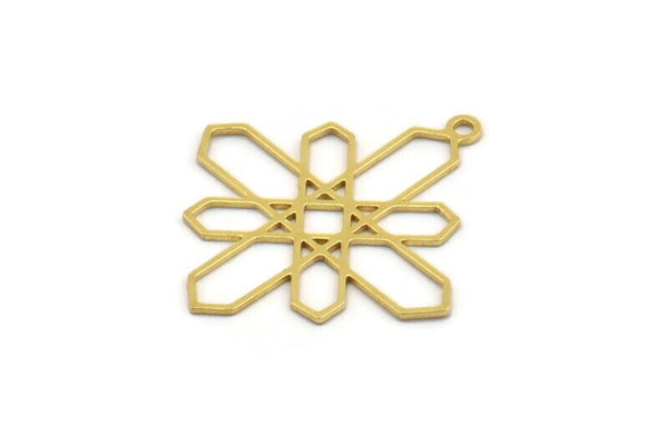 Brass Ethnic Charm, 24 Raw Brass Ethnic Motif Charms With 1 Loop, Earring Charms (30x22x0.60mm) A4861