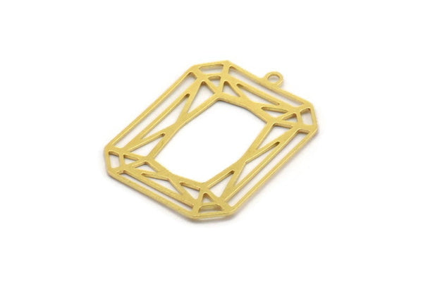 Brass Rectangle Charm, 6 Raw Brass Rectangle Charms With 1 Loop, Earrings, Pendants, Findings (33x25x0.60mm) A4952