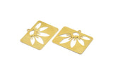 Brass Rectangle Charm, 4 Raw Brass Flower Patterned Rectangle Shaped Charms With 1 Loop, Findings (32x25x0.60mm) A5009