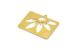 Brass Rectangle Charm, 4 Raw Brass Flower Patterned Rectangle Shaped Charms With 1 Loop, Findings (32x25x0.60mm) A5009