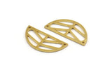 Semi Circle Charm, 12 Raw Brass Half Moon Connectors With 2 Holes (28x13x1mm) A4799