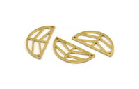 Semi Circle Charm, 12 Raw Brass Half Moon Connectors With 2 Holes (28x13x1mm) A4799