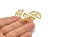 Semi Circle Charm, 12 Raw Brass Half Moon Connectors With 2 Holes (28x13x1mm) A4799