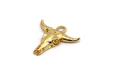 Ox Skull Pendant, Gold Plated Brass Ox Head Skull Charm With 1 Loop, Pendant (30x31mm) N1210