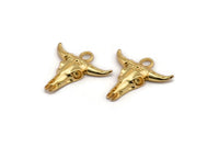 Ox Skull Pendant, Gold Plated Brass Ox Head Skull Charm With 1 Loop, Pendant (30x31mm) N1210