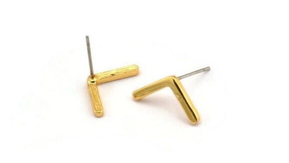 Earring Studs, 6 Gold Plated Brass -  Geometric Stud Earrings - Gold Plated Brass Earrings - Earrings (16x8x1.5mm) N1419