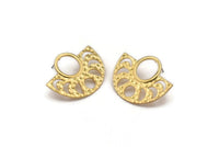Moon Phases Earring, 2 Gold Plated Brass Semi Circle Stud Earrings (38x30x1.2mm) N0951
