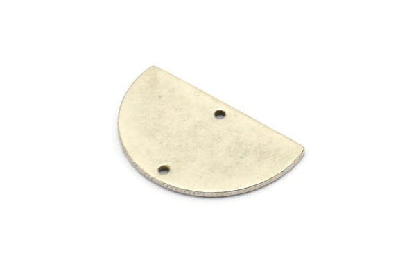 Semi Circle Charm, 6 Antique Silver Plated Brass Half Moon Blanks With 2 Hole, Earrings, Pendants (21x13x0.80mm) D0785