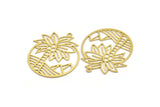 Brass Round Charm, 4 Raw Brass Palm Tree Patterned Round Shape Charms With 1 Loop, Charm Pendants (40x32.5x0.60mm) A4981