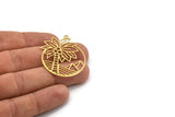Brass Round Charm, 4 Raw Brass Palm Tree Patterned Round Shape Charms With 1 Loop, Charm Pendants (40x32.5x0.60mm) A4981