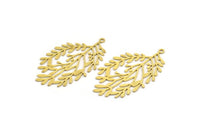 Brass Leaf Charm, 4 Raw Brass Branch Charms With 1 Loop, Charm Pendants (44.5x26x0.60mm) A5053