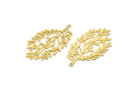 Brass Leaf Charm, 4 Raw Brass Branch Charms With 1 Loop, Charm Pendants (44.5x26x0.60mm) A5053
