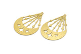 Brass Moon Charm, 4 Raw Brass Crescent Moon And Star Shaped Charms With 1 Loop, Findings (41.5x29x0.60mm) A5022