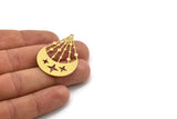 Brass Moon Charm, 4 Raw Brass Crescent Moon And Star Shaped Charms With 1 Loop, Findings (41.5x29x0.60mm) A5022