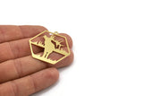 Brass Hexagon Charm, 4 Raw Brass Deer Patterned Hexagon Shaped Charms With 1 Loop, Earring Findings, Geometric Charms (38x40x0.60mm) A5018