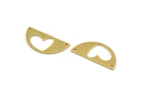 Semi Circle Charm, 12 Raw Brass Heart Patterned Half Moon Shaped Charms With 2 Holes, Connector Findings (13x27.5x1mm) A4983