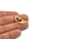 Semi Circle Charm, 12 Raw Brass Heart Patterned Half Moon Shaped Charms With 2 Holes, Connector Findings (13x27.5x1mm) A4983