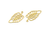 Brass Leaf Charm, 12 Raw Brass Leaf Charms With 1 Loop, Charm Pendants (28.5x15x0.60mm) A5034