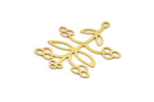Brass Leaf Charm, 12 Raw Brass Branch Charms With 1 Loop, Charm Pendants (31x27x0.60mm) A5032