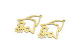 Brass Flower Charm, 10 Raw Brass Flower Shaped Charms With 1 Loop, Findings (37x27x0.60mm) A5028