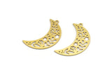 Brass Moon Charm, 8 Raw Brass Patterned Crescent Moon Shaped Charms With 1 Loop (34x11x0.60mm) A5033