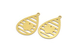 Brass Drop Charm, 10 Raw Brass Patterned Drop Shape Charms With 1 Loop, Earrings, Findings (28x18x0.60mm) A5037