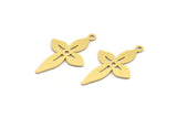 Brass Flower Charm, 12 Raw Brass Flower Shaped Charms With 1 Loop, Findings (27x17x0.60mm) A5084