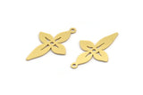 Brass Flower Charm, 12 Raw Brass Flower Shaped Charms With 1 Loop, Findings (27x17x0.60mm) A5084