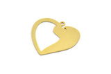 Brass Heart Charm, 8 Raw Brass Dog Patterned Heart Shaped Charms With 1 Loop (26x27x0.60mm) A5041
