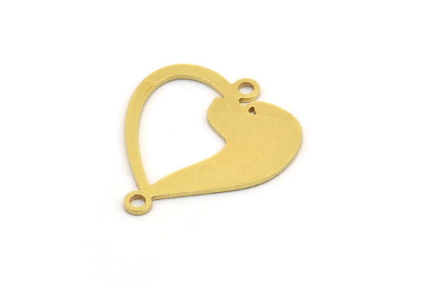 Brass Heart Charm, 12 Raw Brass Dog Patterned Heart Shaped Charms With 2 Loops, Connector Findings (21x18.5x0.60mm) A5043