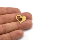 Pirinç Kalp Charm, 2 Döngülü 12 Ham Pirinç Köpek Desenli Kalp Şeklinde Charm, Bağlantı Parçaları (21x18,5x0,60 mm) A5043
