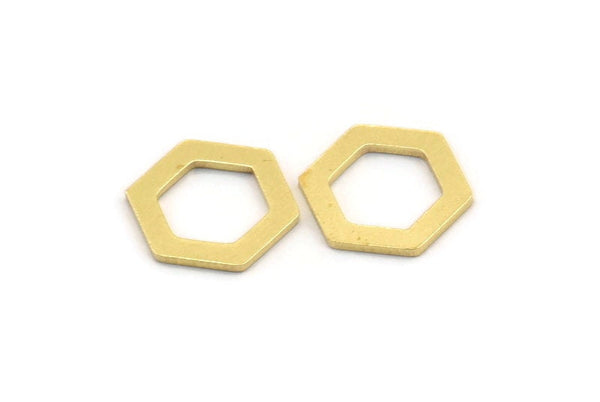 Brass Hexagon Charm, 50 Raw Brass Hexagon Rings, Connectors (11x12.5x0.80mm) A5080