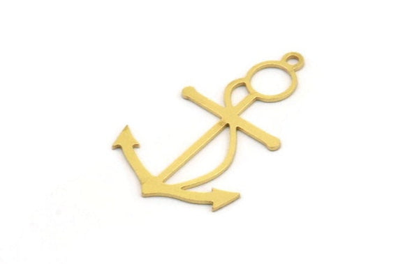 Brass Anchor Charm, 8 Raw Brass Anchor Shaped Charms With 1 Loop, Pendants, Earring Findings (30x18x0.60mm) A5131