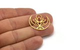 Brass Lotus Charm, 8 Raw Brass Lotus Flower And Crescent Moon Patterned Charms, Findings (27x26x0.60mm) A5135