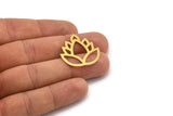 Brass Flower Charm, 8 Raw Brass Lotus Flower Charms, Findings (28x27x0.60mm) A5086