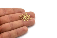 Brass Flower Charm, 12 Raw Brass Flower Charms With 2 Loops, Connector Findings (26x22x0.60mm) A5114