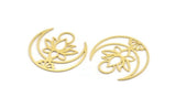 Brass Lotus Charm, 6 Raw Brass Lotus Flower And Crescent Moon Patterned Charms With 1 Loop, Findings (34x32x0.60mm) A5134