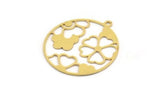 Brass Leaf Charms, 8 Raw Brass Clover Shaped Charms With 1 Loop (30x27x0.60mm) A5136