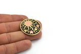 Brass Round Charm, Raw Brass And Copper Sun And Star Patterned Round Shape Charm With 1 Loop (37x34x1.4mm) N2160