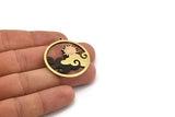 Brass Round Charm, Raw Brass And Copper Sun And Cloud Patterned Round Shape Charm With 1 Loop (37x34x1.5mm) N2162