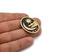 Brass Oval Charm, Raw Brass And Copper Crescent Moon And Sun Patterned Oval Shape Charm With 1 Loop (40x28x1.5mm) N2166