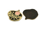 Brass Irregular Charm, Raw Brass And Copper Moon And Cloud Patterned Irregular Shape Charm With 1 Loop (37x36x1.4mm) N2165