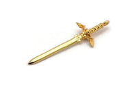 Zelda Sword Charm, 2 Gold Plated Brass Sword Charms with 1 Loop, Earrings,Charms Pendants, Findings (49x15mm) N0800 Q0695