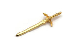 Zelda Sword Charm, 2 Gold Plated Brass Sword Charms with 1 Loop, Earrings,Charms Pendants, Findings (49x15mm) N0800 Q0695