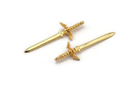 Zelda Sword Charm, 2 Gold Plated Brass Sword Charms with 1 Loop, Earrings,Charms Pendants, Findings (49x15mm) N0800 Q0695