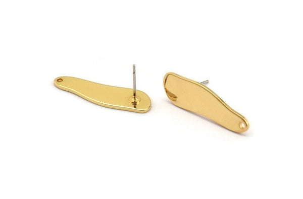 Gold Irregular Earring, 2 Gold Plated Brass Irregular Shape Stud Earrings With 1 Hole, Findings (26x8x1mm) D0656 A1286 H0620