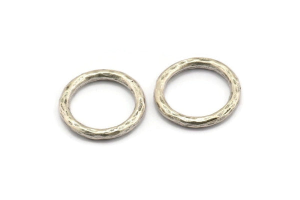 Silver Ring, Hammered Antique Silver Plated Brass Ring, Connectors (23x3mm) N1501